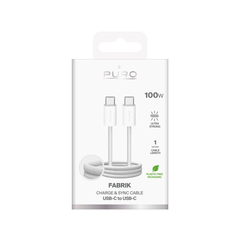 Puro Fabrik USB-C til USB-C 100W & 5Gbps Kabel - 1m - Hvid