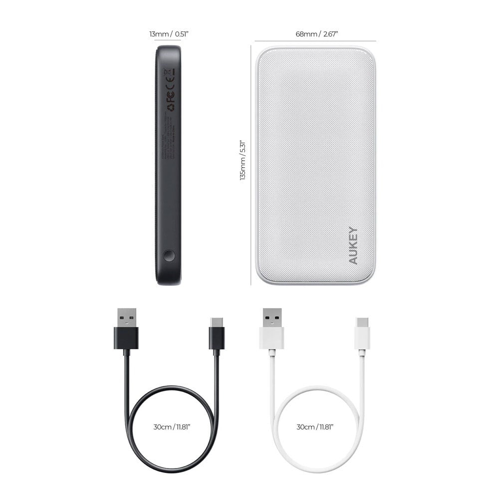 Aukey Sprint 10.000mAh Powerbank m. 15W & 1 x USB-C & 1 x USB-A - Mørkegrå