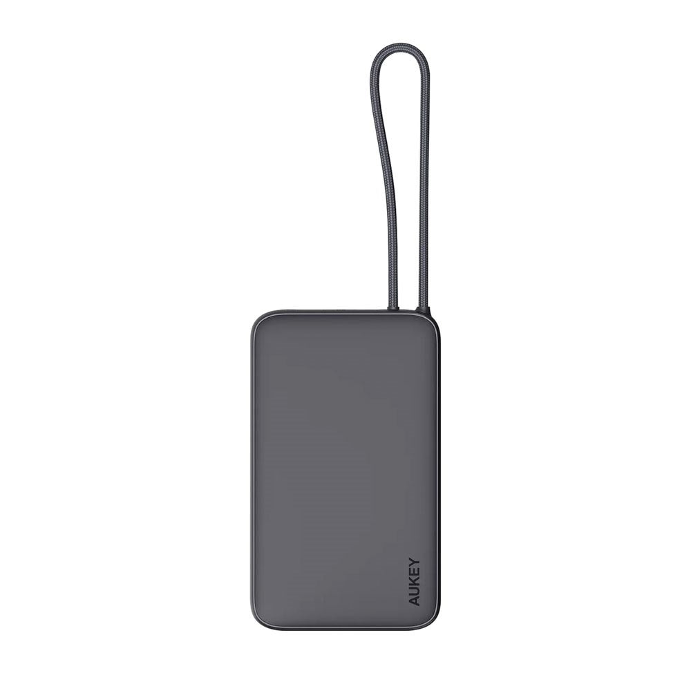Aukey Spark Sling Powerbank m. Indbygget USB-C Kabel - 10.000mAh - 20W - 1 x USB-C - 1 x USB-A - Grå