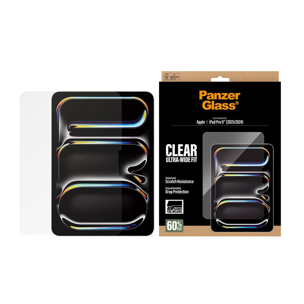 iPad Pro 11" (2025 / 2024) PanzerGlass Skærmbeskyttelsesglas m. Installationsramme - Ultra-Wide Fit - Gennemsigtig