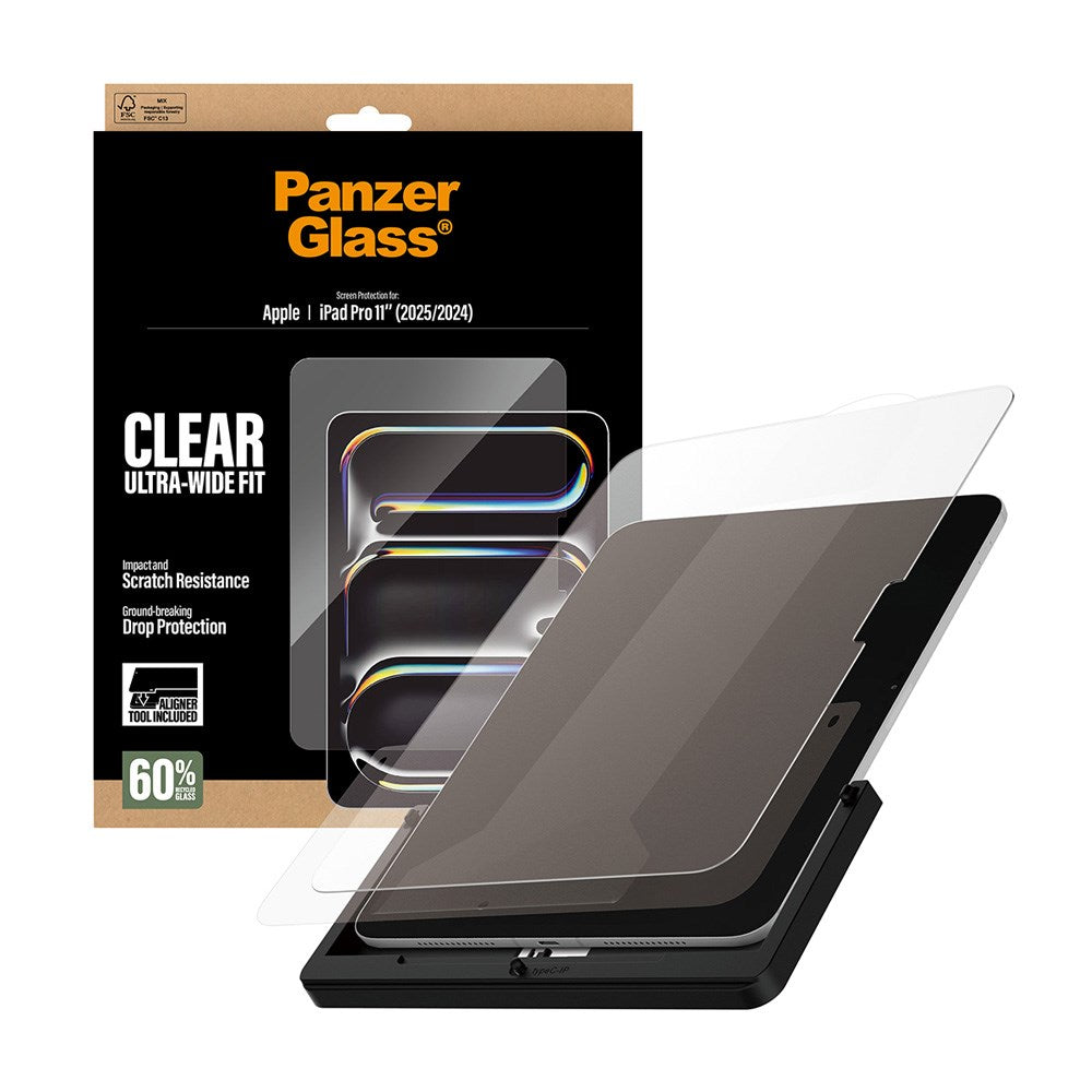 iPad Pro 11" (2025 / 2024) PanzerGlass Skærmbeskyttelsesglas m. Installationsramme - Ultra-Wide Fit - Gennemsigtig