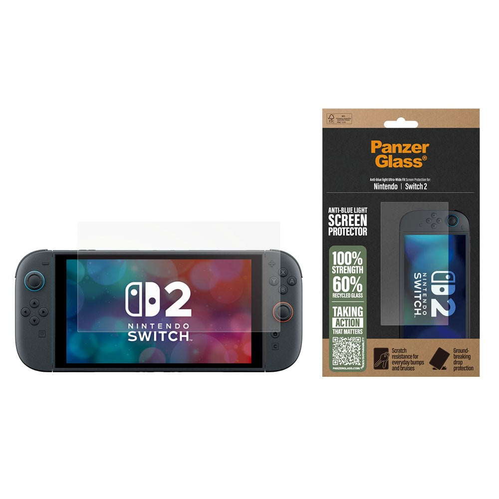 Nintendo Switch 2 PanzerGlass Ultra-Wide Fit Skærmbeskyttelsesglas - Anti-Blue Light - Gennemsigtig