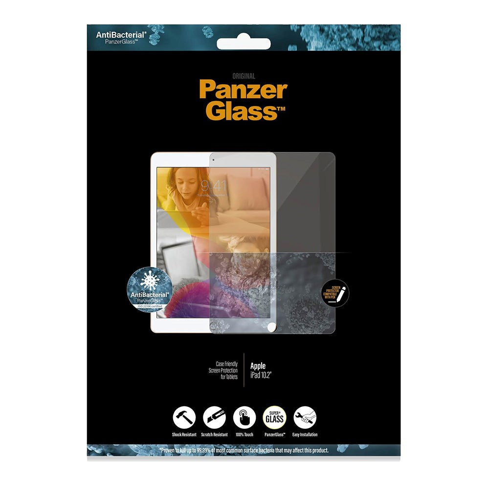 iPad 10.2" (2021 / 2020 / 2019) PanzerGlass Edge-To-Edge Skærmbeskyttelse Antibacterial - Case Friendly - Gennemsigtig