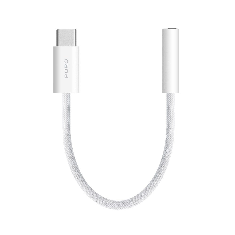 Puro Flettet Adapter USB-C til 3,5 mm Jack - 15 cm - Hvid