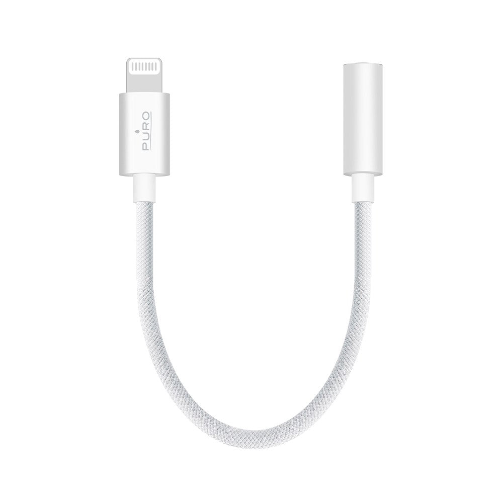 Puro Flettet Adapter Lightning til 3,5 mm Jack - 15 cm - Hvid