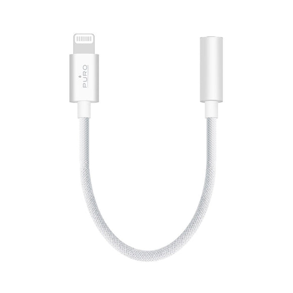 Puro Flettet Adapter Lightning til 3,5 mm Jack - 15 cm - Hvid
