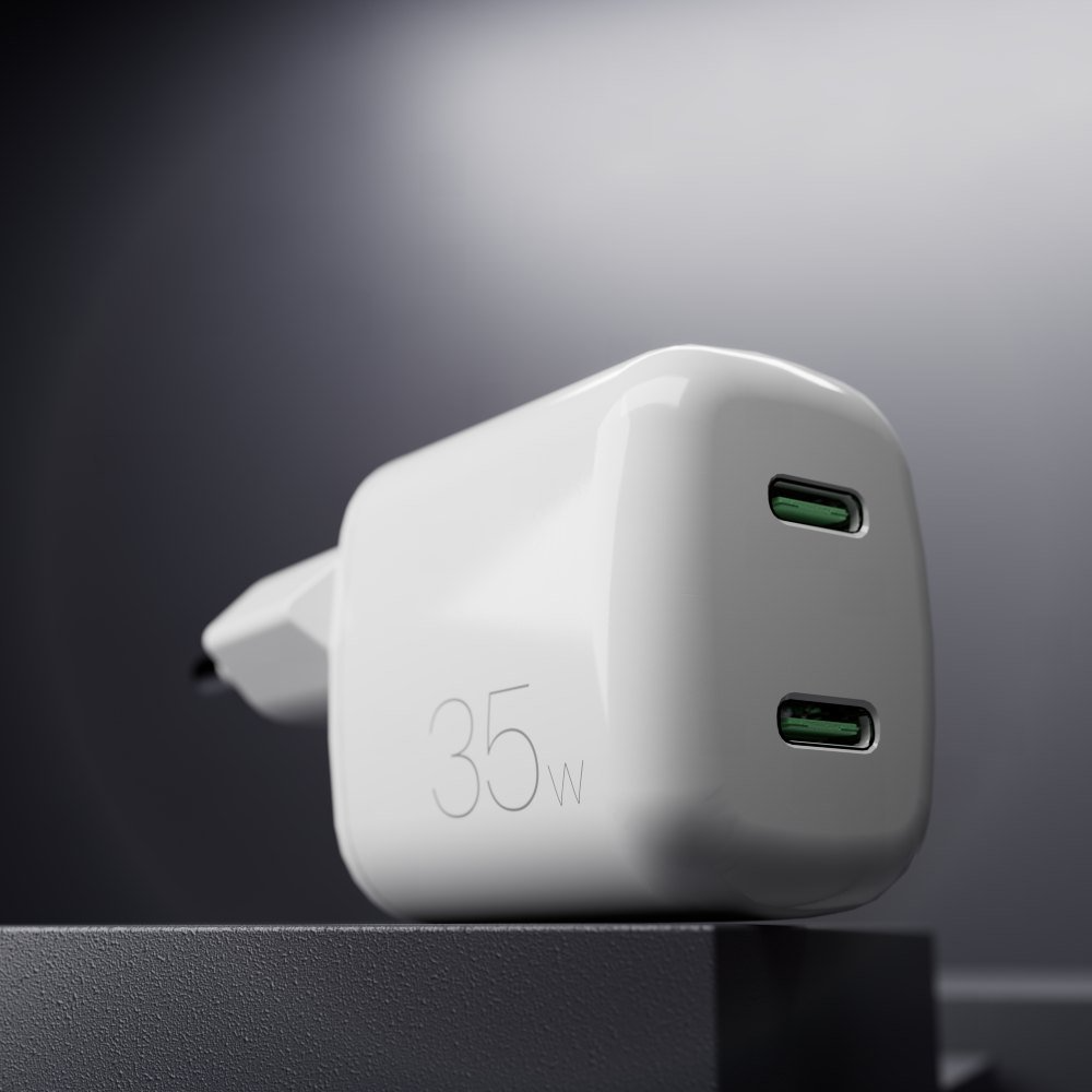 Puro GaN Vægoplader 35W - Dobbelt USB-C Porte - Hvid