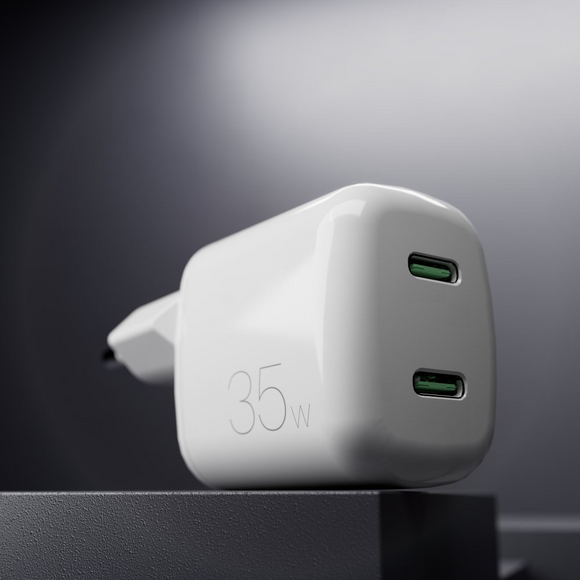 Puro GaN Vægoplader 35W - Dobbelt USB-C Porte - Hvid