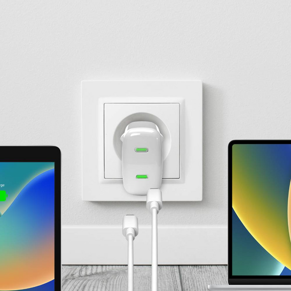 Puro GaN Vægoplader 35W - Dobbelt USB-C Porte - Hvid