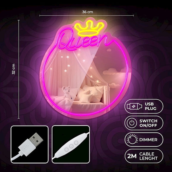 Forever Light LED Neon Lys Spejl - "Queen"
