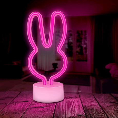 Forever Light LED Neon Dekoration m. Fod - Lyserødt Lys m. Kanin