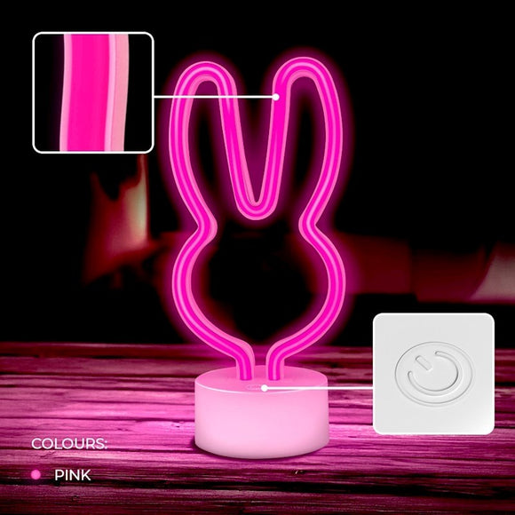Forever Light LED Neon Dekoration m. Fod - Lyserødt Lys m. Kanin