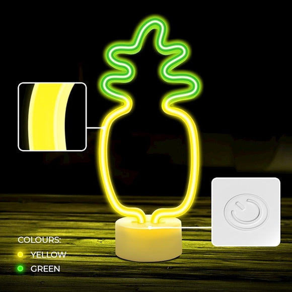 Forever Light LED Neon Dekoration m. Fod - Gult / Grønt Lys m. Ananas