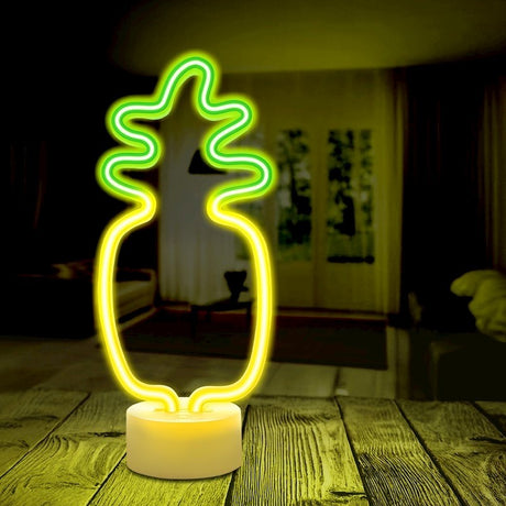 Forever Light LED Neon Dekoration m. Fod - Gult / Grønt Lys m. Ananas