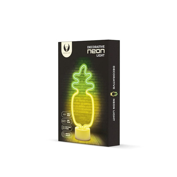 Forever Light LED Neon Dekoration m. Fod - Gult / Grønt Lys m. Ananas