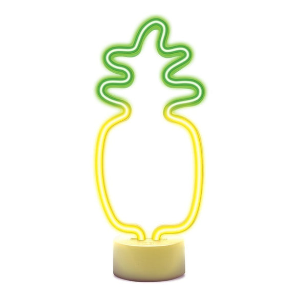 Forever Light LED Neon Dekoration m. Fod - Gult / Grønt Lys m. Ananas