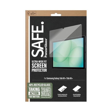 Samsung Galaxy Tab A11+ (Plus) / A9+ (Plus) SAFE by PanzerGlass Ultra-Wide Fit Skærmbeskyttelsesglas m. Installationsramme - Gennemsigtig