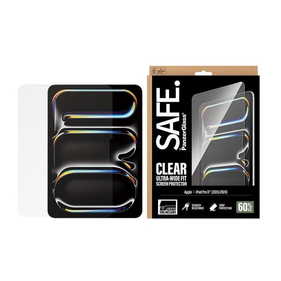 iPad Pro 11" (2025 / 2024) SAFE by PanzerGlass Ultra-Wide Fit Skærmbeskyttelsesglas m. Installationsramme - Gennemsigtig