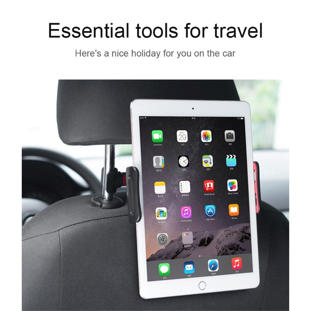 LENUO 360 Grader Mobil- & Tabletholder Til Nakkestøtte - Max Tablet: 120 x 200mm - Sort / Rød