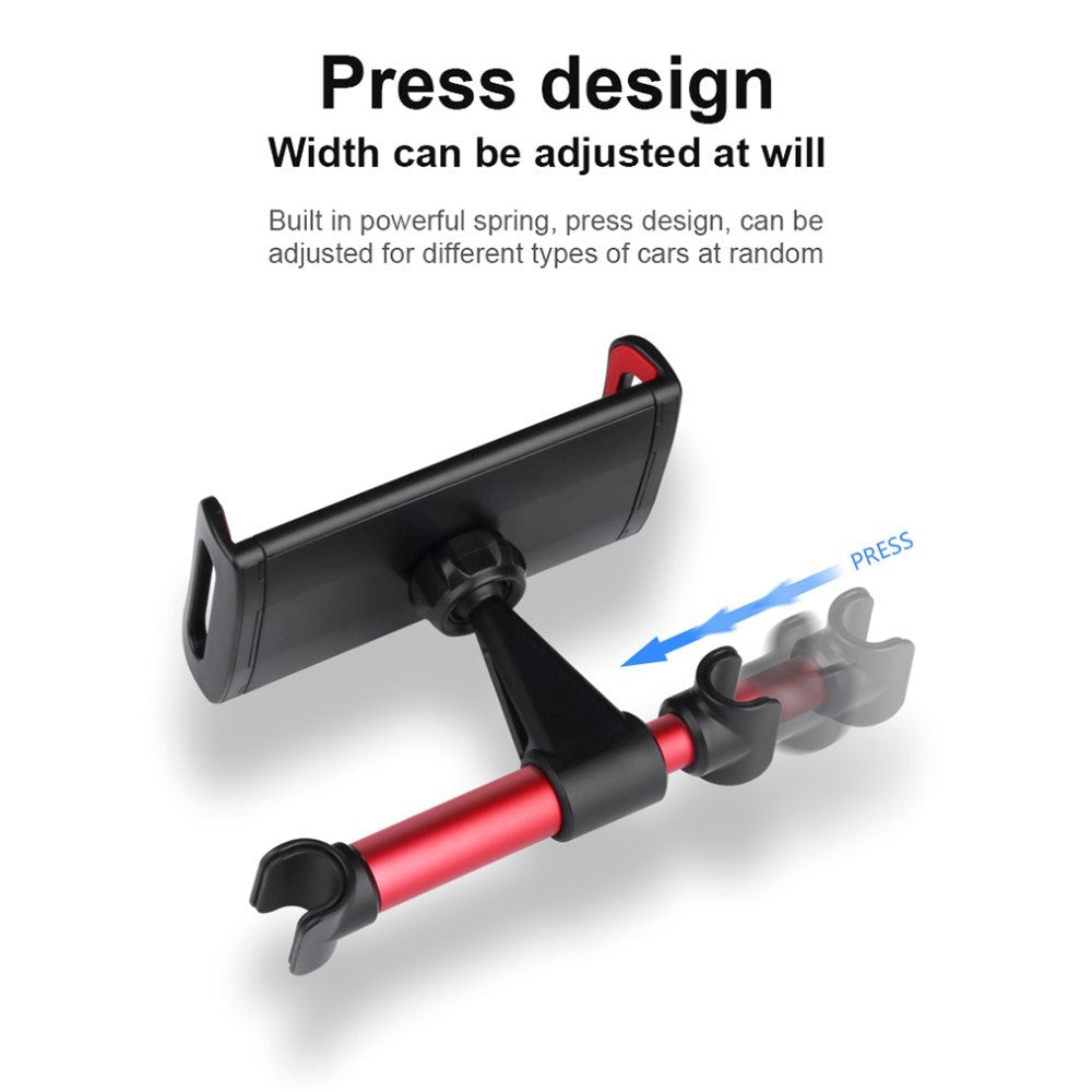 LENUO 360 Grader Mobil- & Tabletholder Til Nakkestøtte - Max Tablet: 120 x 200mm - Sort