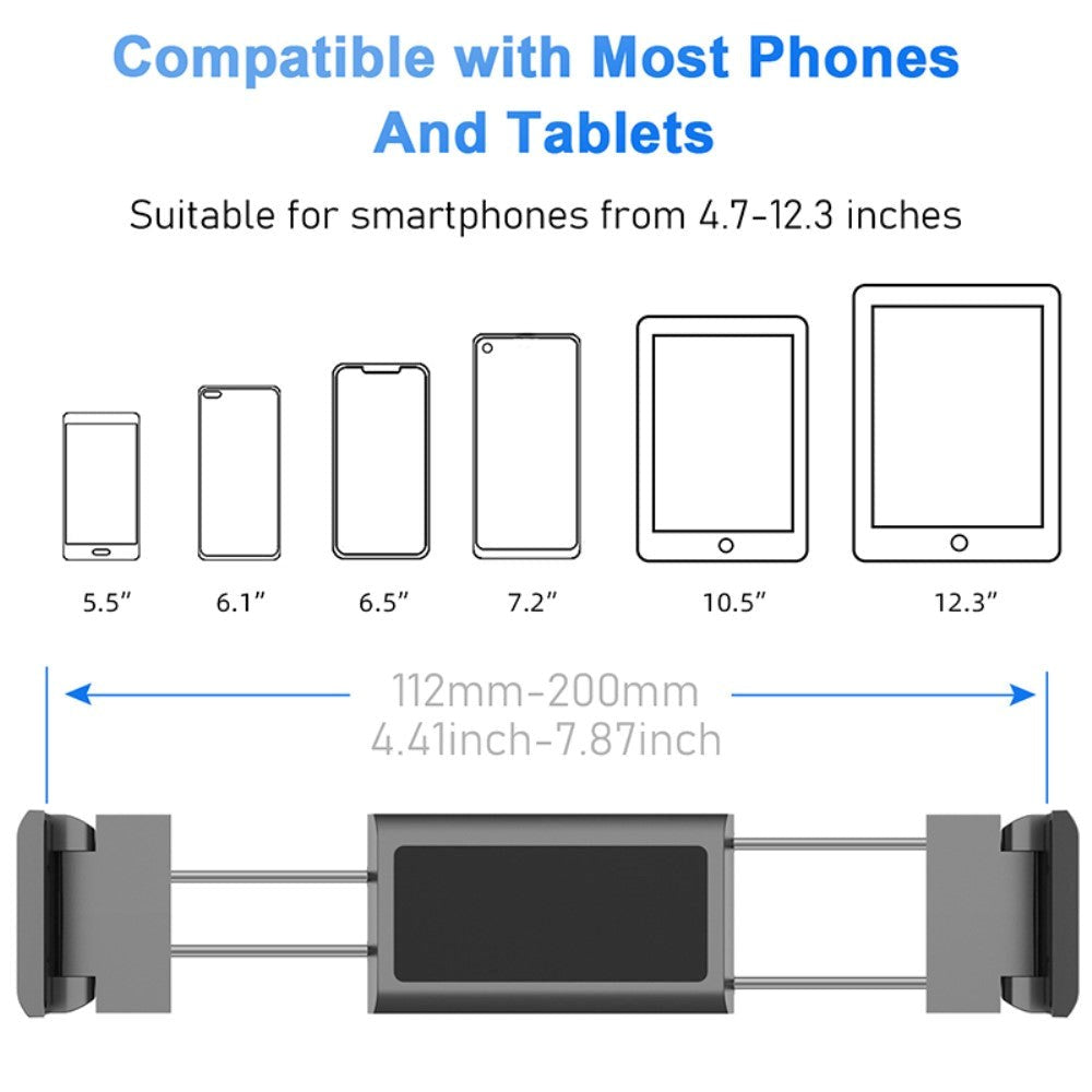 Universal Tablet & Mobilholder Til Nakkestøtte (11.2-20cm) - Sort