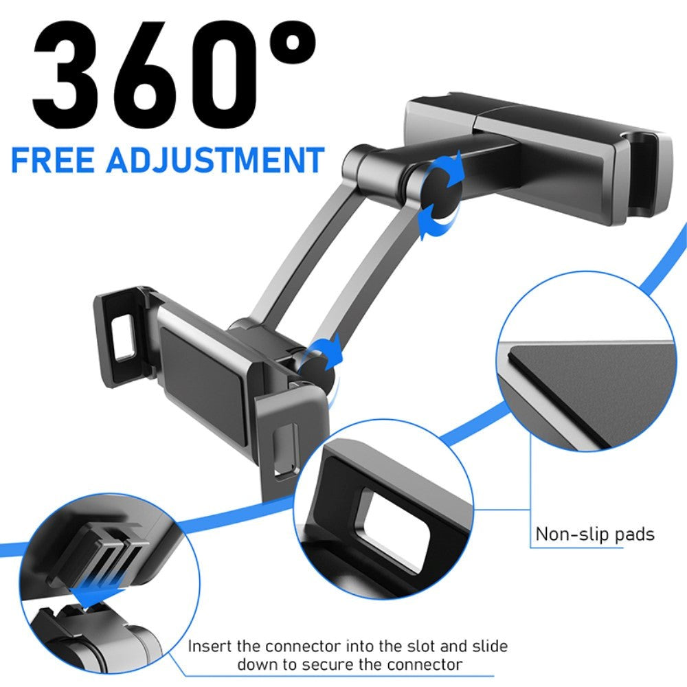 Universal Tablet & Mobilholder Til Nakkestøtte (11.2-20cm) - Sort