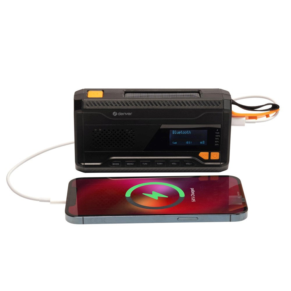 Denver Nødradio m. DAB+ / FM Radio - Bluetooth - Lommelygte - Sort