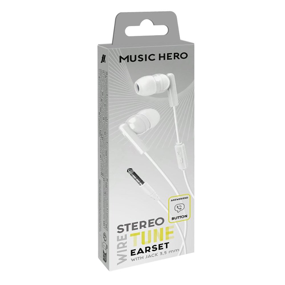 MUSIC HERO Tune Stereo In-Ear Høretelefoner m. Jackstik 3.5mm & Mikrofon - Hvid