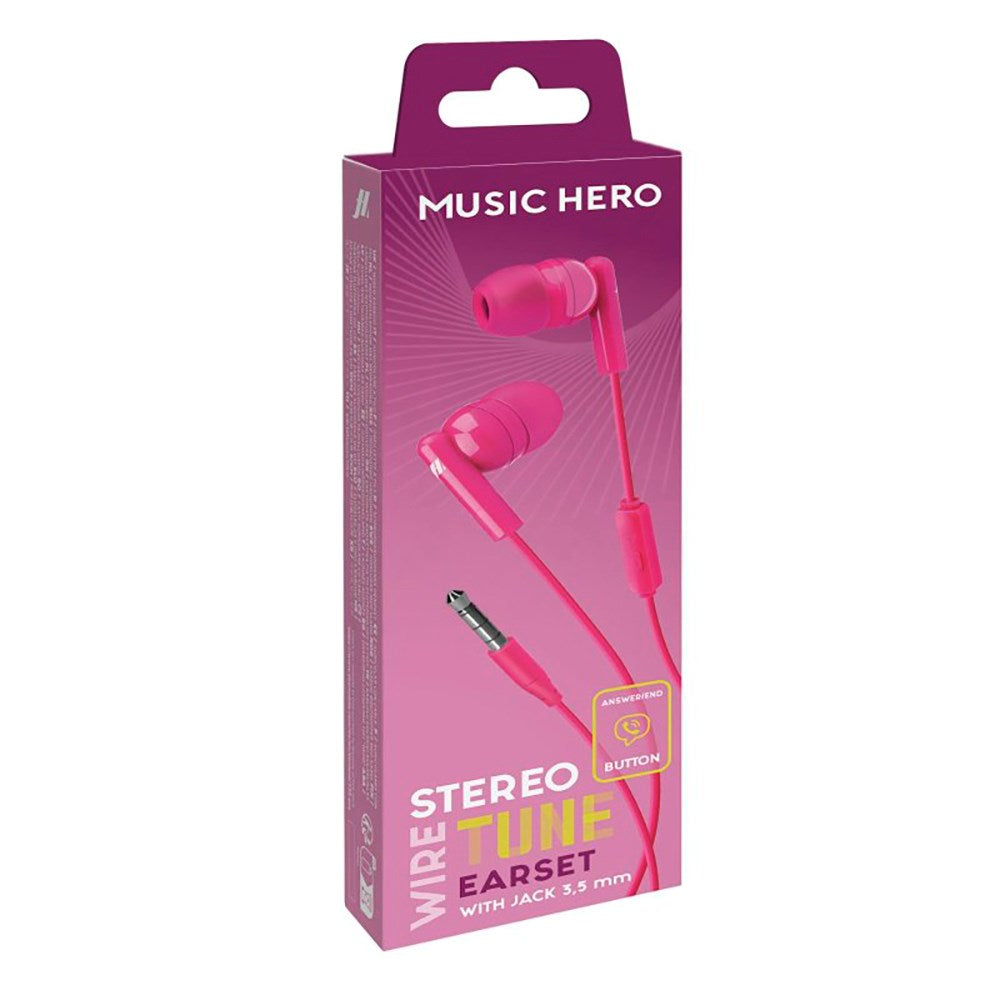 MUSIC HERO Tune Stereo In-Ear Høretelefoner m. Jackstik 3.5mm & Mikrofon - Pink