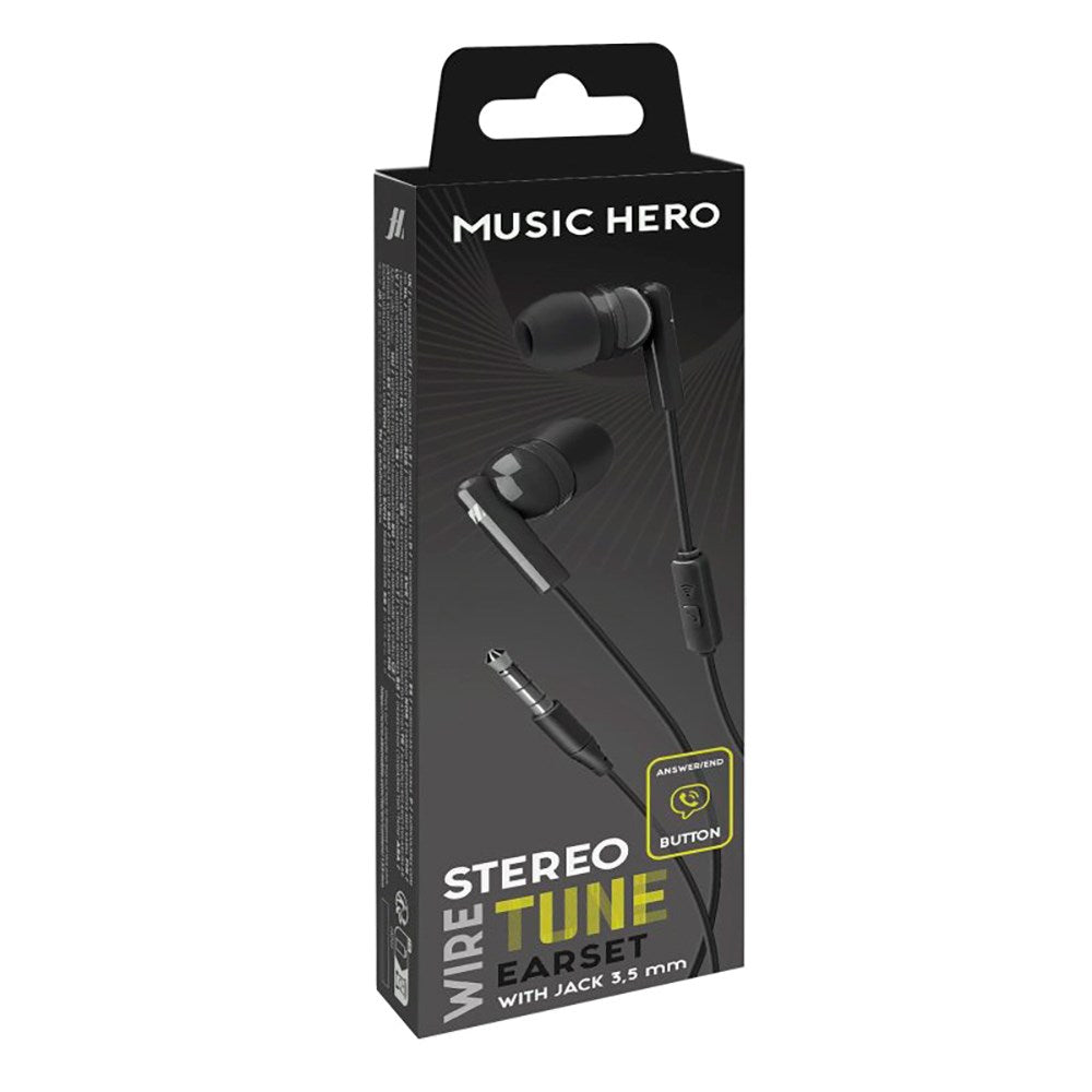 MUSIC HERO Tune Stereo In-Ear Høretelefoner m. Jackstik 3.5mm & Mikrofon - Sort