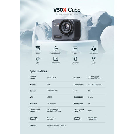 AKASO V50 X Cube Vandtæt Action Kamera m. 4K 30FPS Ultra HD 20MP - Grå