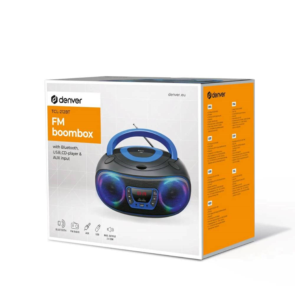 Denver TCL-212BTP Bluetooth Højttaler m. CD Afspiller - Sort / Blå