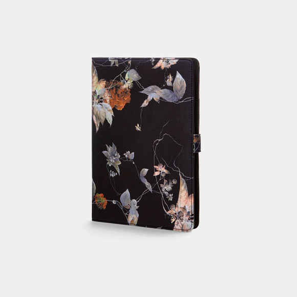 Trunk Universal Flip Cover (24.5 x 17.5 x 1 cm) - Black Flower