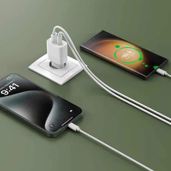ËSSENTIALS by Upström PD 30W USB-C og USB-A Genanvendt Plastik Vægoplader - Hvid