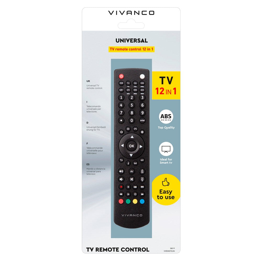 Vivanco Universal Fjernbetjening til TV / Smart TV / DVD-Afspiller - Sort