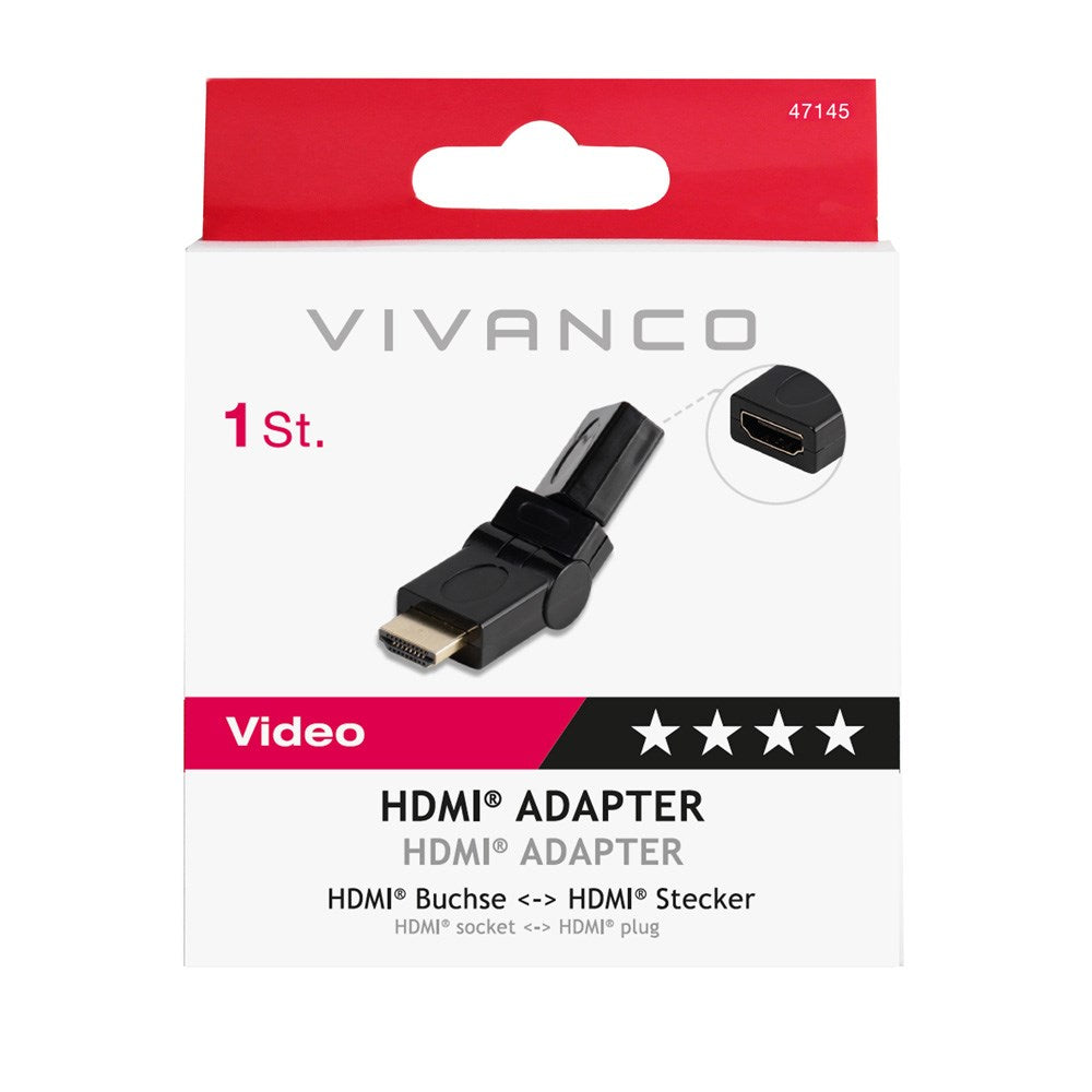 Vivanco HDMI Adapter (Hun til Han) m. 360° Roterbart Led - Sort