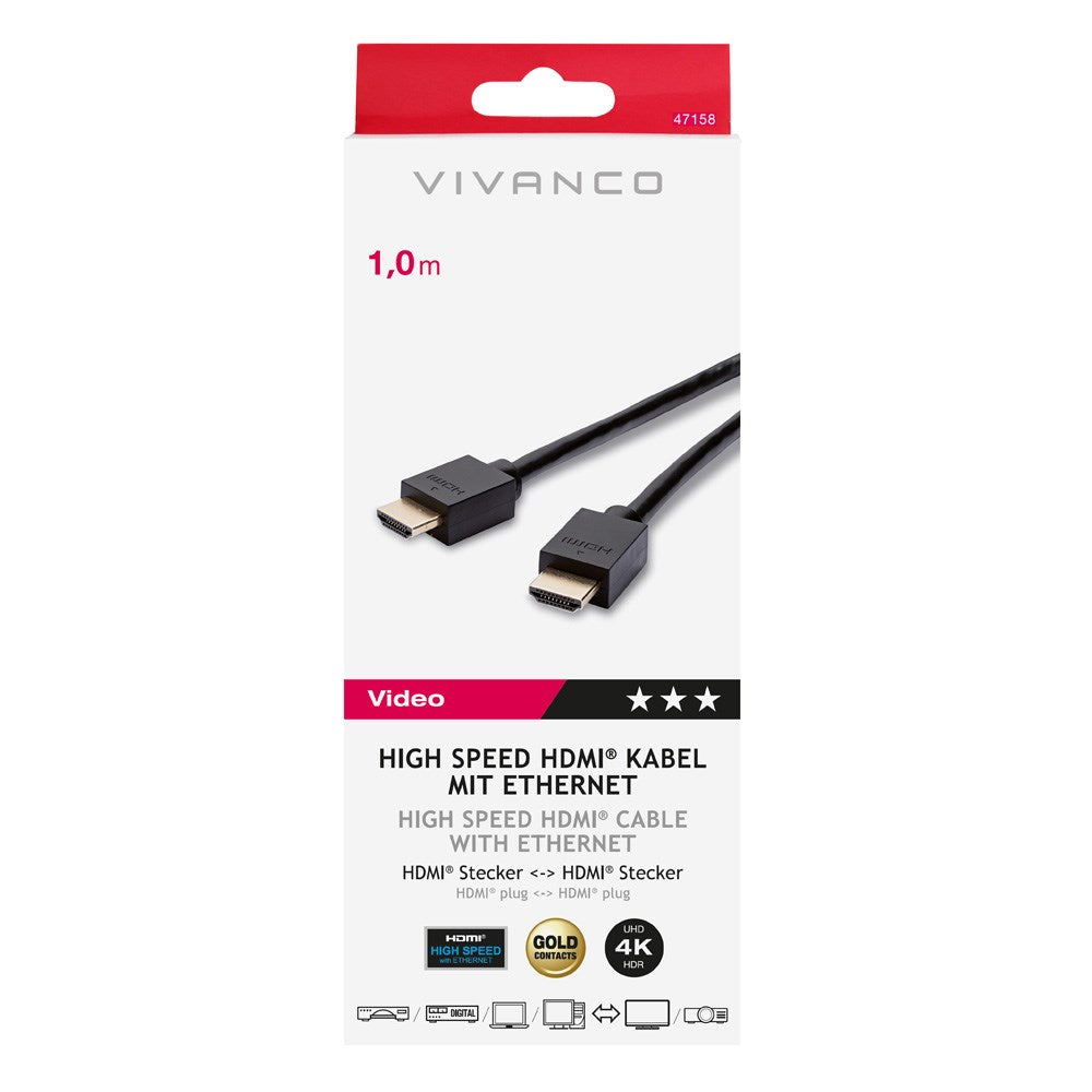 Vivanco HDMI 2.0 Kabel (Han til Han) 4K / 60Hz - 1m - Sort