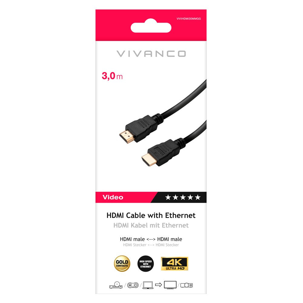 Vivanco HDMI 2.0 Kabel (Han til Han) 4K / 60Hz - 3m - Sort