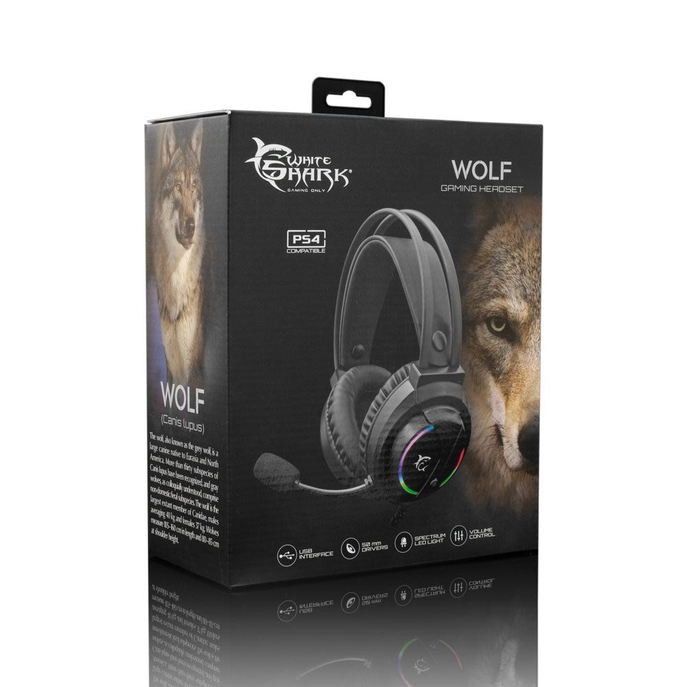 White Shark WOLF On-Ear Gaming Headset - Sort