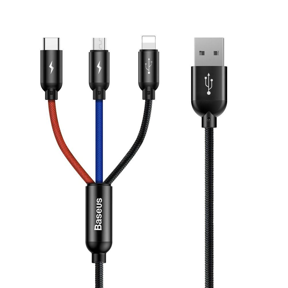 Baseus 3-in-1 USB-A til / USB-C / Micro - 120cm - Sort | Multi USB Kabel |
