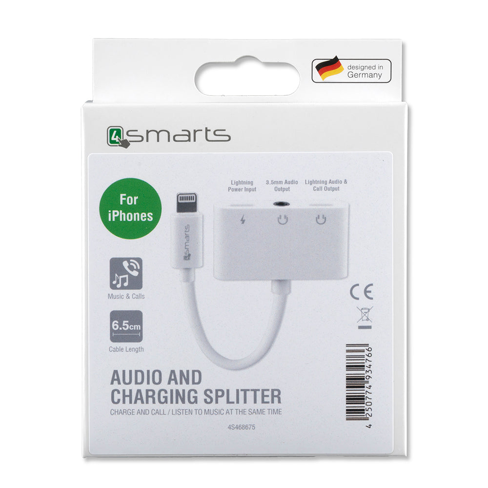 4smarts SoundSplit 6.5 cm Lightning To Lightning 3.5mm Audio Splitter - Hvid | iPad Adapter | TABLETCOVERS.DK