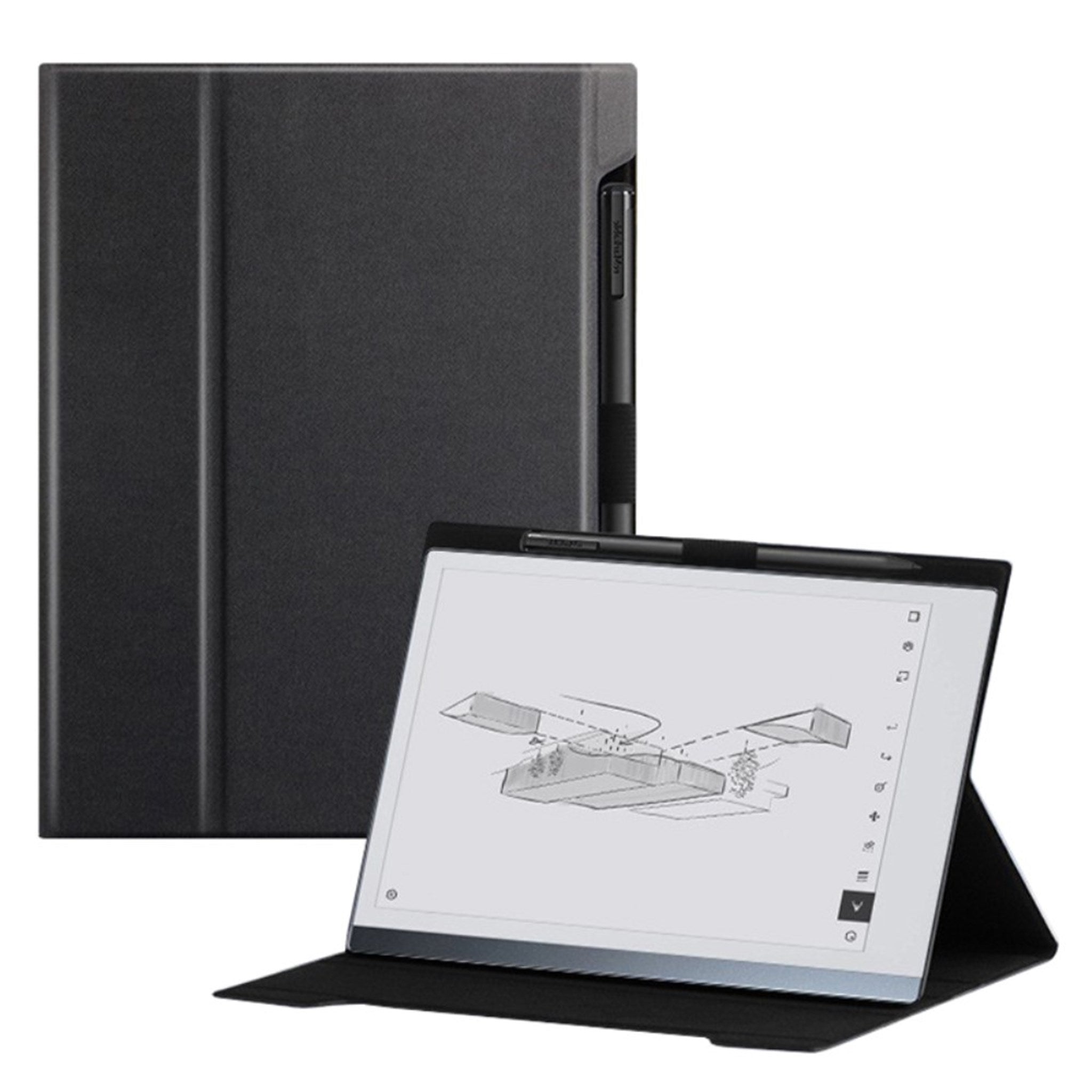 EIDERWOOD ReMarkable 2 Læder Flip Cover m. Standerfunktion & Penholder - Sort