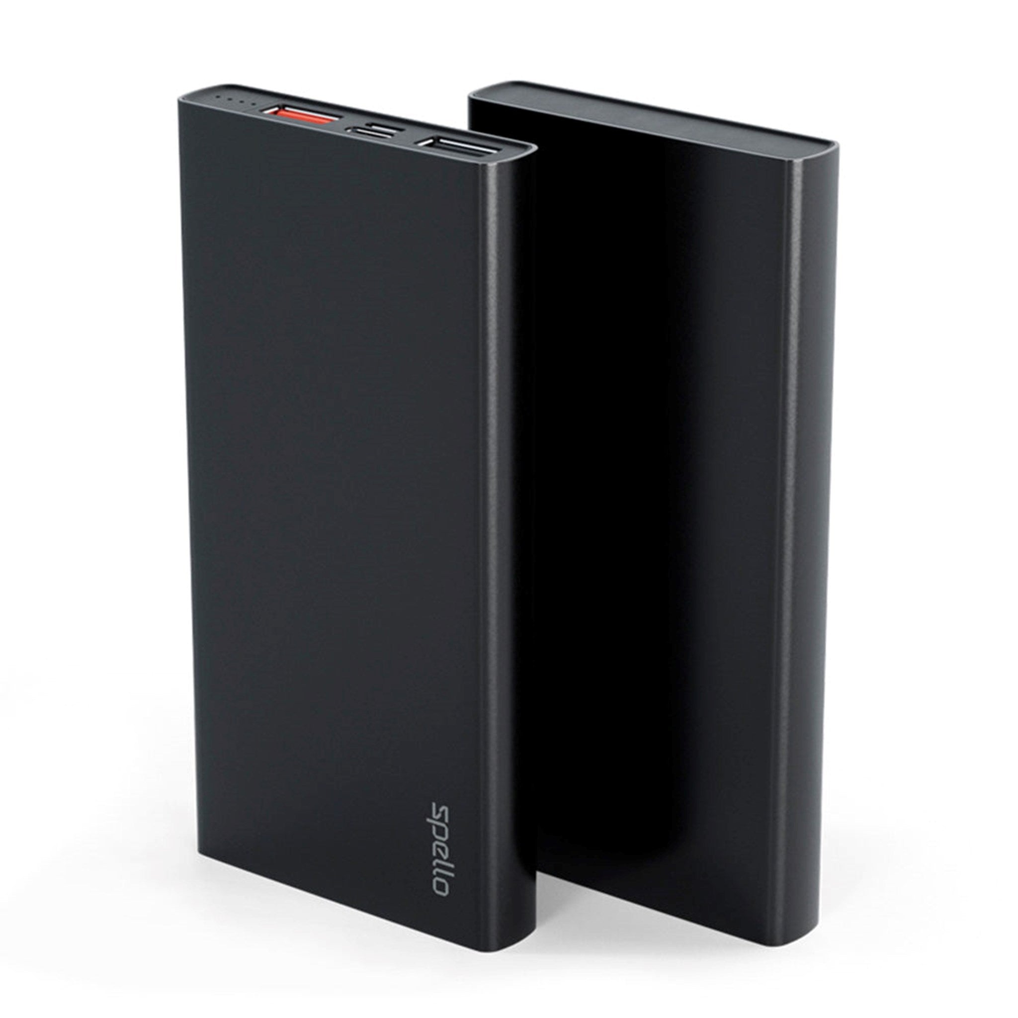 Spello Slim PD 18W Powerbank m. 2 x USB-A / 1 x USB-C & 1 x USB-C Kabel - 10.000 mAh - Sort