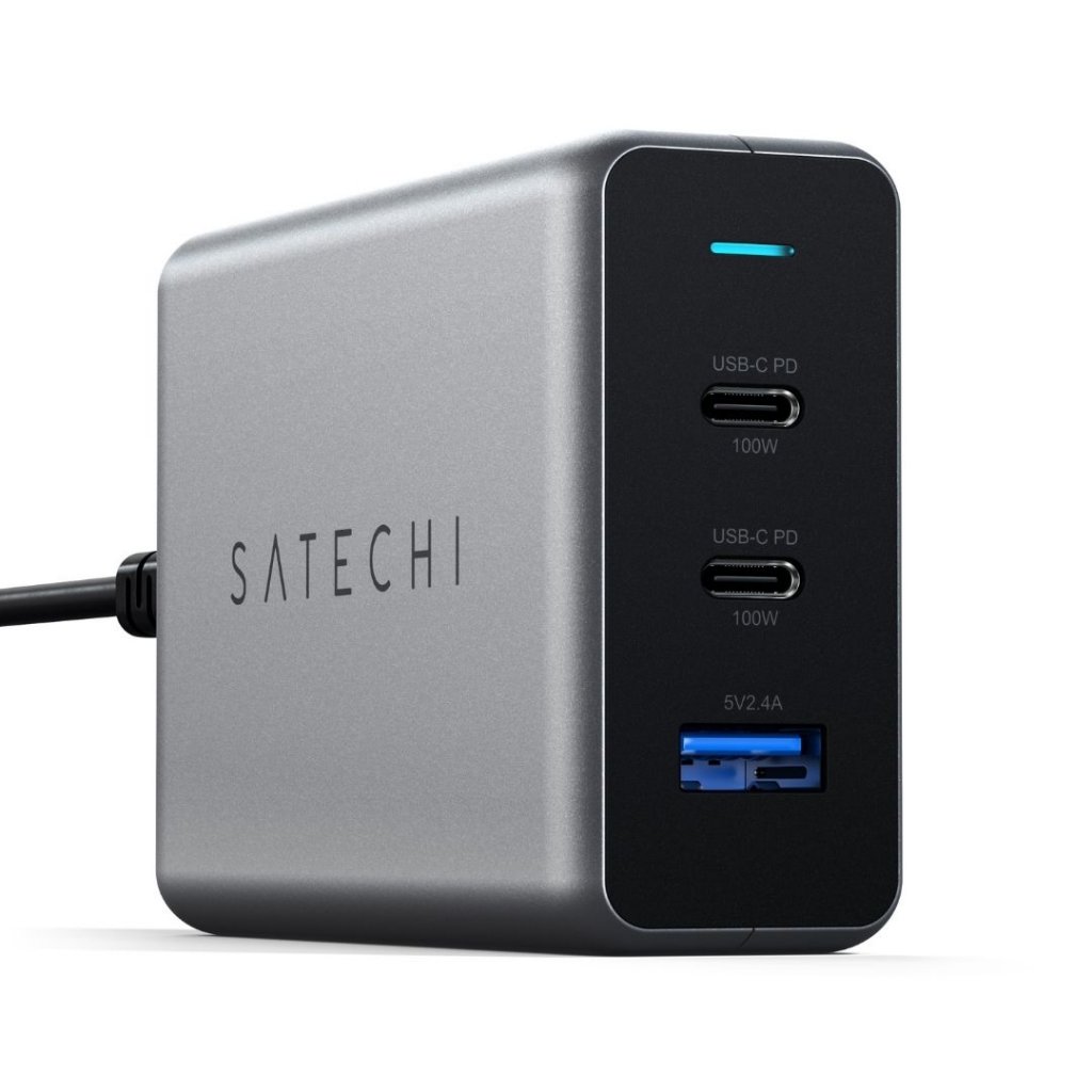 smerte skinke ukendt Satechi USB-C 100W GaN PD Travel Charger 2x USB-C & USB-A - Space Grey |  Hurtig Oplader - Væg | TABLETCOVERS.DK