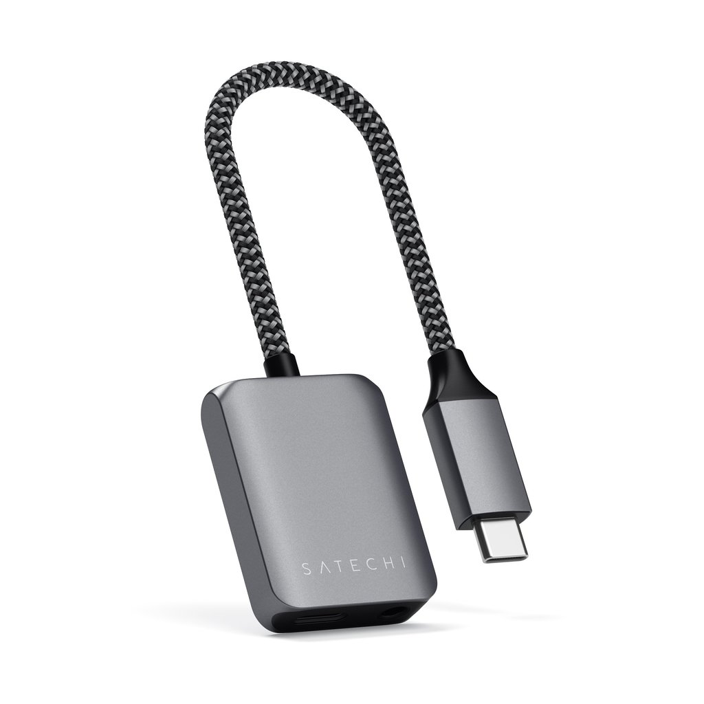 Satechi USB-C til Jack-stik 3.5 mm & USB-C - Space Grey | USB-C Adapter | TABLETCOVERS.DK